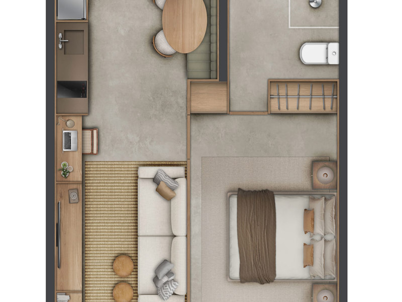 Ilustração da planta - Planta 38m² Decorado 