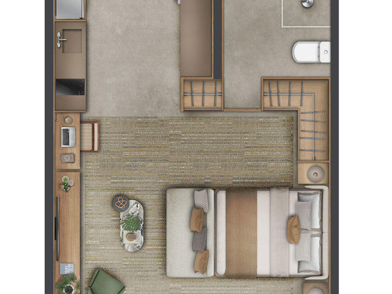 Ilustração da planta - Planta 38m² opção Decorado 