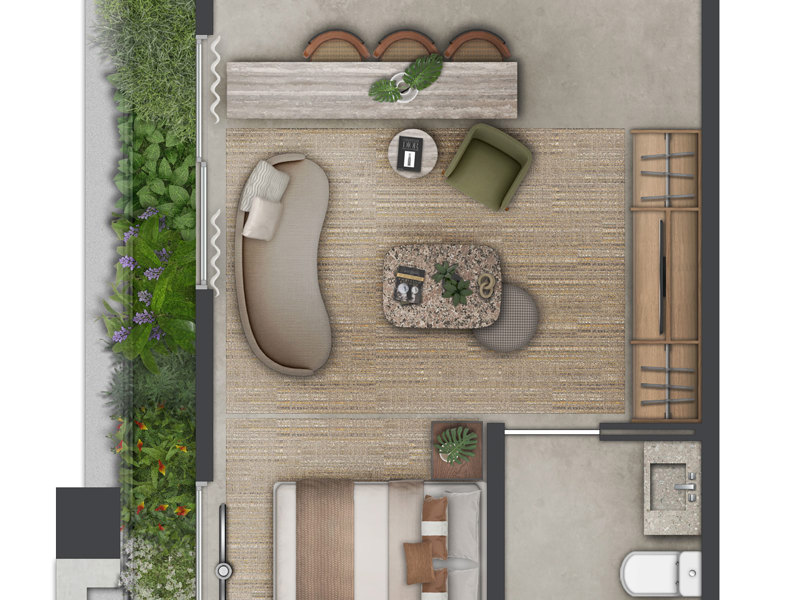 Ilustração da planta - Planta 39m² NR opção 