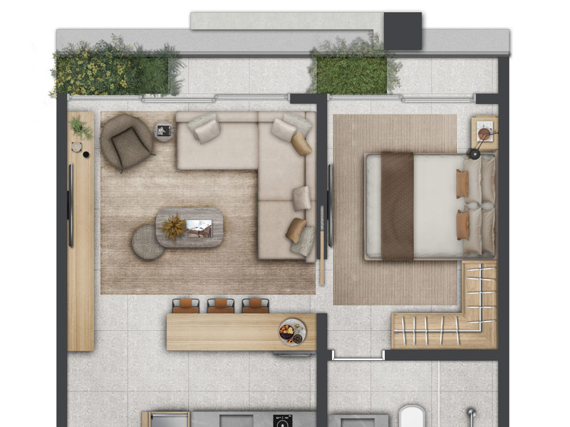 Ilustração da planta - Planta 40m² padrão 