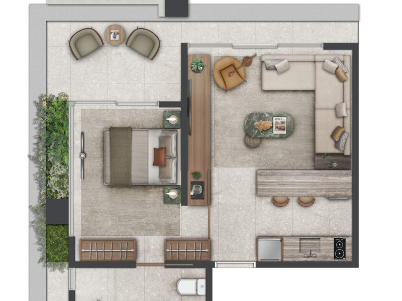 Ilustração da planta - Planta 52m² padrão 