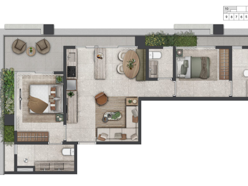 Ilustração da planta - Planta 76m² padrão 
