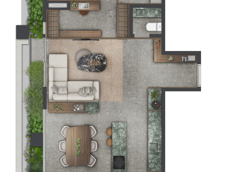 Ilustração da planta - Planta 92m² Decorado 