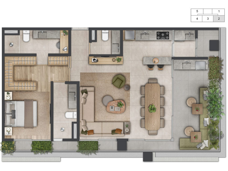 Ilustração da planta - Planta 93m² opção 