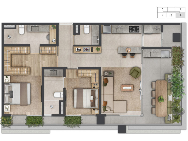 Ilustração da planta - Planta 93m² padrão 