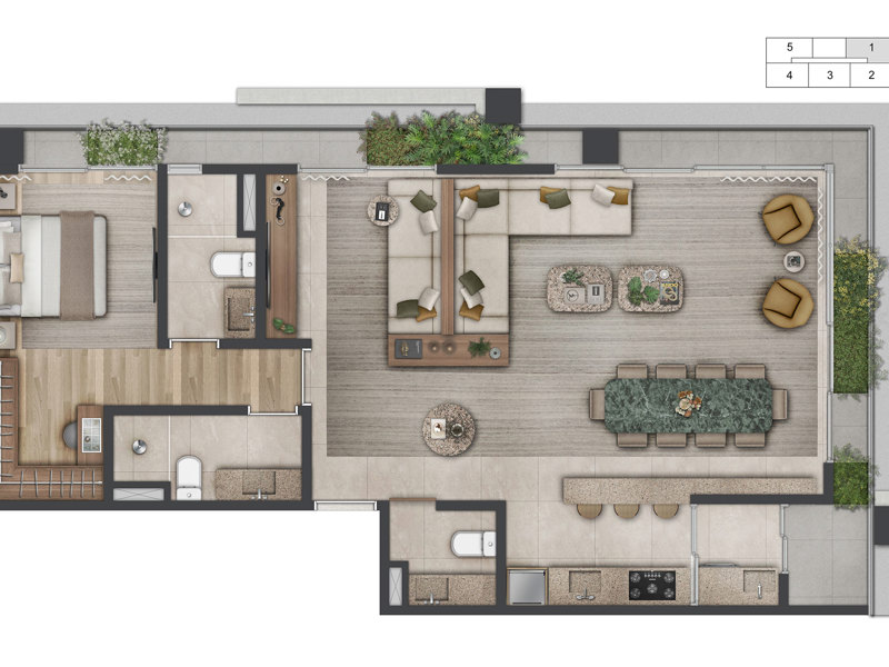 Ilustração da planta - Planta 98m² opção 