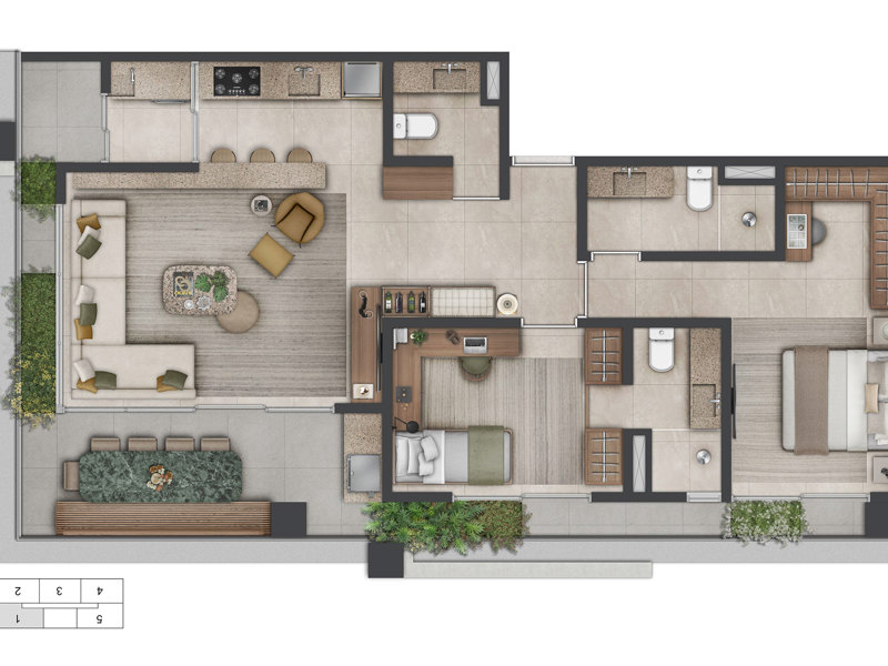 Ilustração da planta - Planta 98m² padrão 