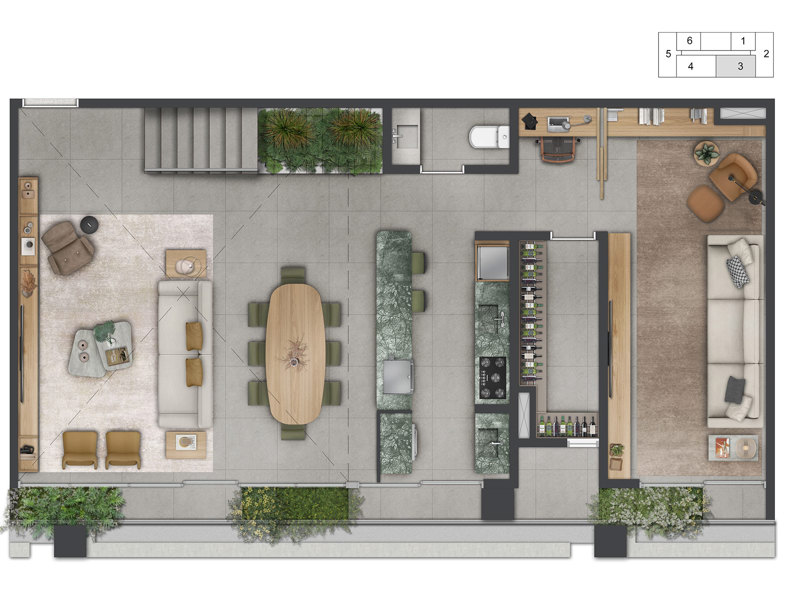 Ilustração da planta - Planta Duplex Inferior 152m² opção 