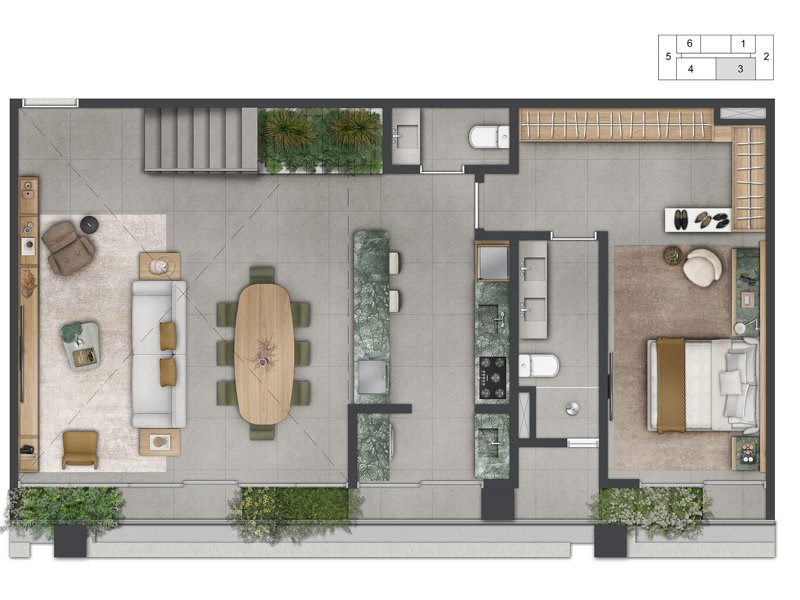 Ilustração da planta - Planta Duplex Inferior 152m² padrão 
