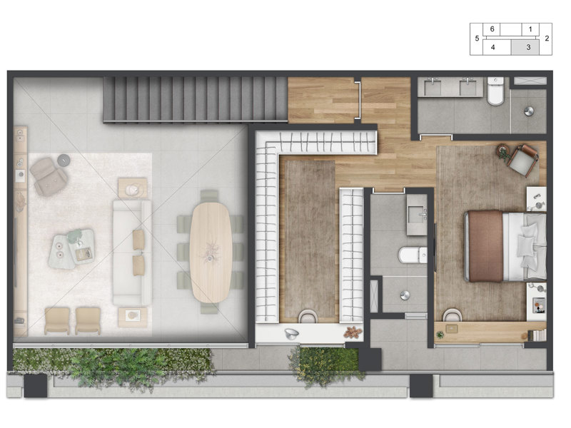 Ilustração da planta - Planta Duplex Superior 152m² opção 
