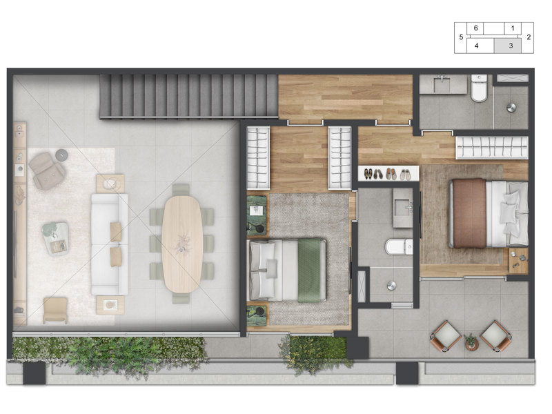 Ilustração da planta - Planta Duplex Superior 152m² padrão 
