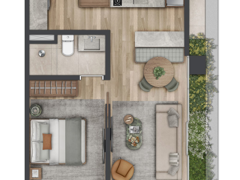 Ilustração da planta - Plantas 43m² padrão 