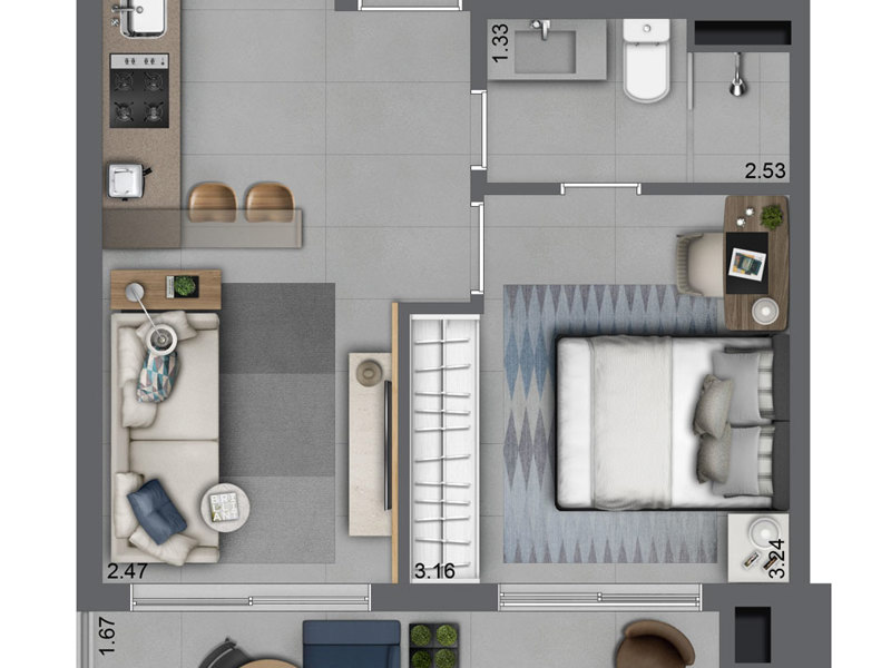 Ilustração da planta - Apto tipo 01 B