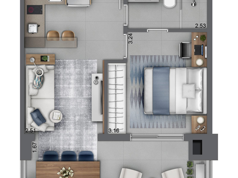 Ilustração da planta - Apto tipo 01 A Opcao