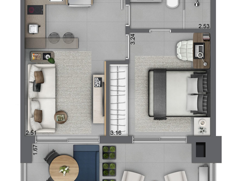 Ilustração da planta - Apto tipo 01 A