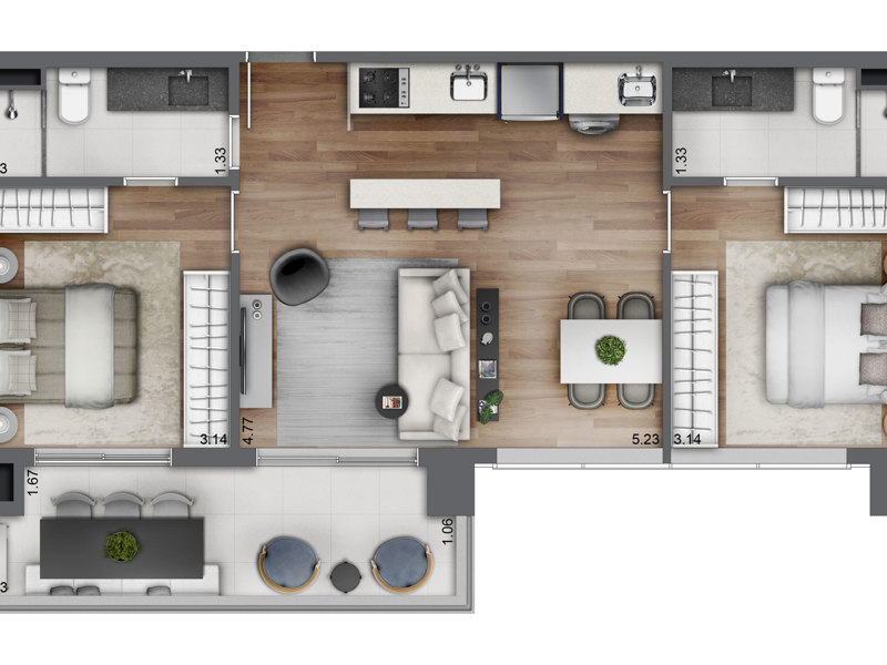Ilustração da planta - Apto tipo 02 A