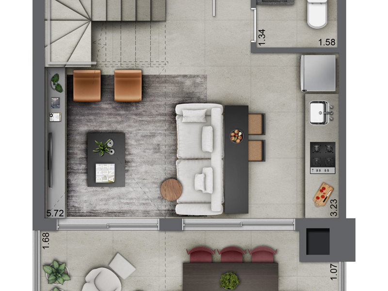 Ilustração da planta - Apto duplex inferior