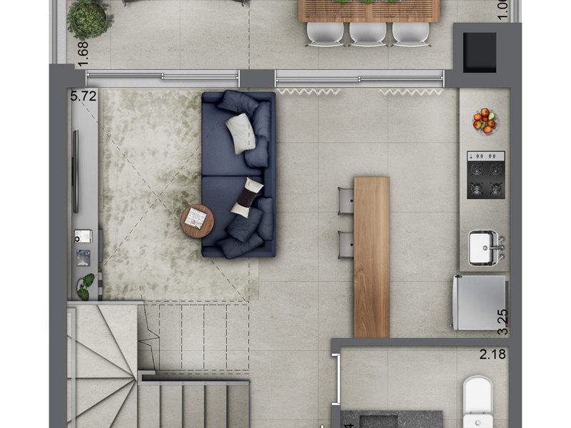 Ilustração da planta - Apto duplex Inferior B