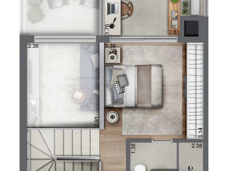 Ilustração da planta - Apto duplex superior B