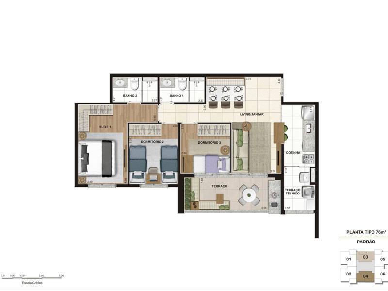 Ilustração da planta - Tipo 76 opção