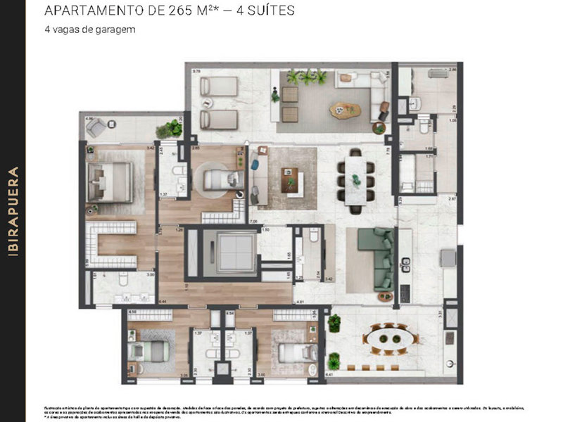 Ilustração da planta - PLANTA PADRÃO APARTAMENTO DE 265 M²* - 4 SUÍTES -  4 VAGAS