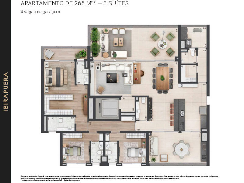Ilustração da planta - PLANTA OPÇÃO APARTAMENTO DE 265 M²* - 3 SUÍTES -  4 VAGAS