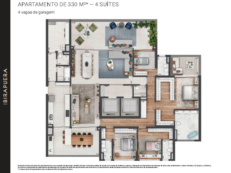 Ilustração da planta - PLANTA PADRÃO APARTAMENTO DE 330 M²* - 4 SUÍTES -  4 VAGAS