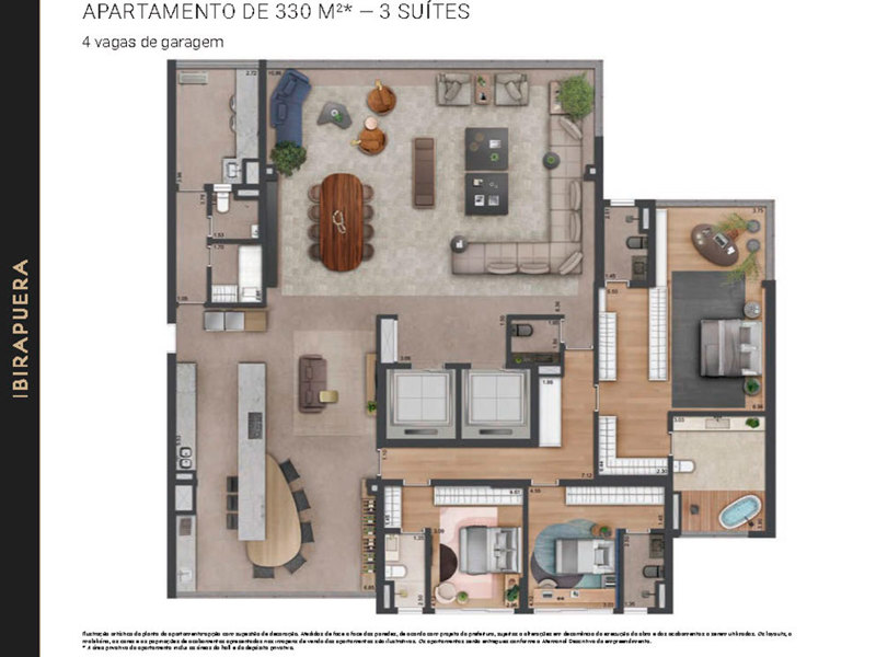 Ilustração da planta - PLANTA OPÇÃO APARTAMENTO DE 330 M²* - 3 SUÍTES -  4 VAGAS