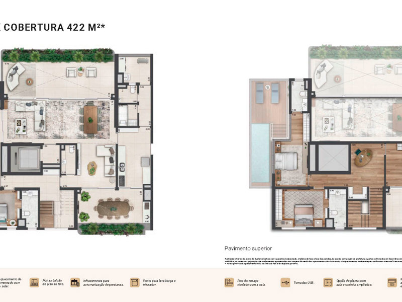 Ilustração da planta - PLANTA DUPLEX COBERTURA 422 M²* -  5 VAGAS