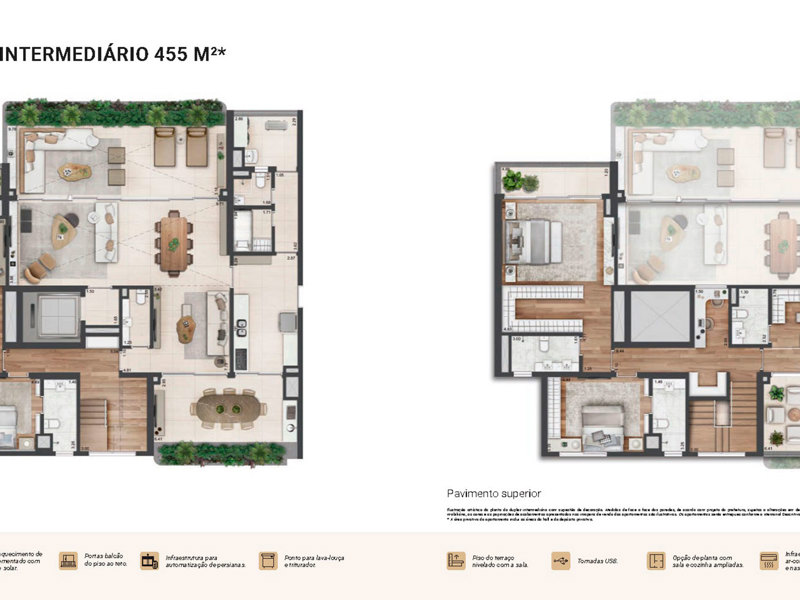 Ilustração da planta - PLANTA DUPLEX INTERMEDIÁRIO 455 M²* -  5 VAGAS