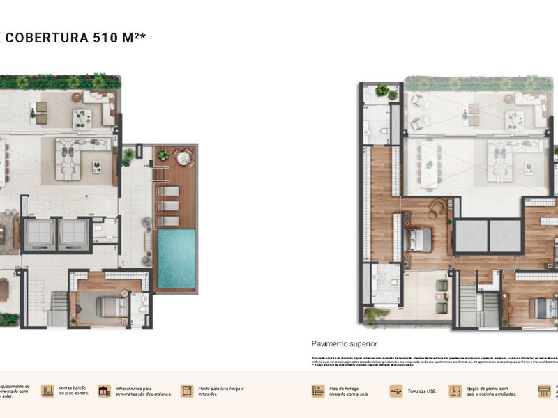 Ilustração da planta - PLANTA DUPLEX COBERTURA 510 M²* - 5 VAGAS