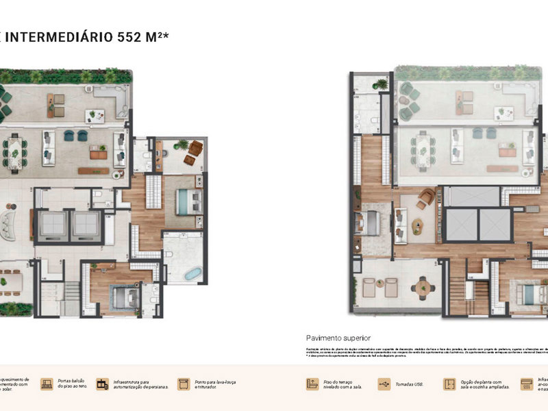 Ilustração da planta - PLANTA DUPLEX INTERMEDIÁRIO 552 M²* - 5 VAGAS