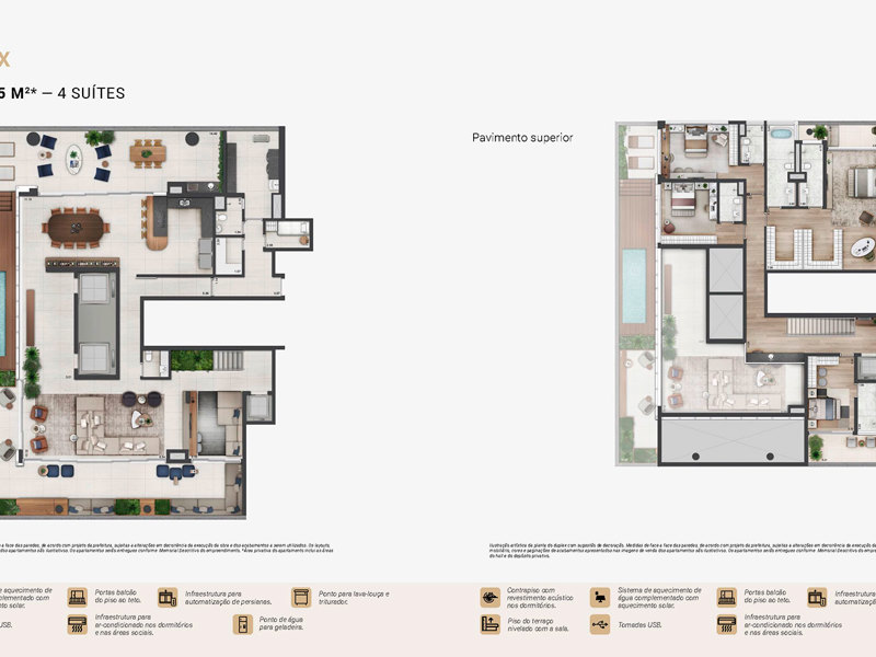 Ilustração da planta - Planta duplex apartamento de 585m²* - 4 suítes