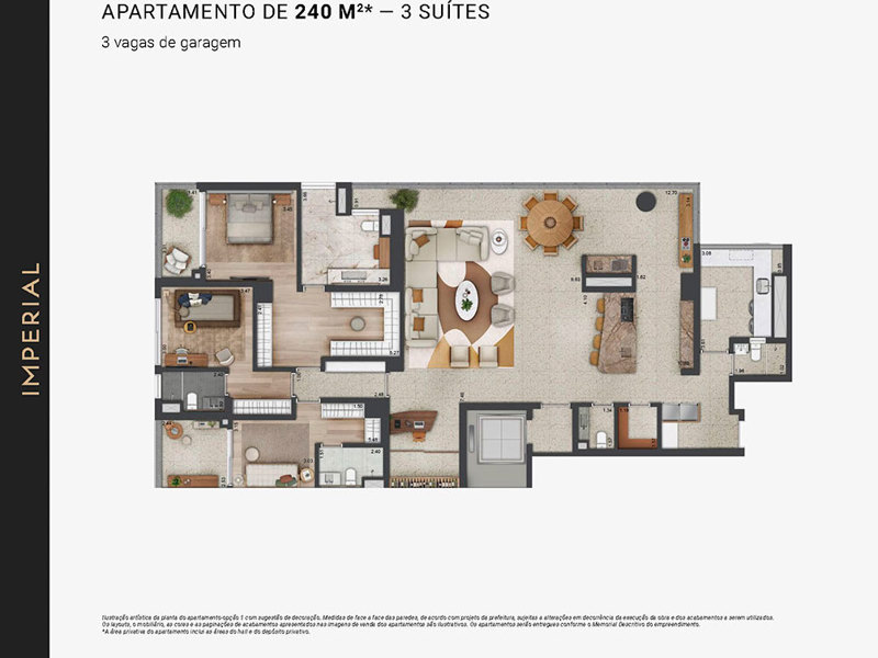 Ilustração da planta - Planta opção 1 apartamento de 240m²* - 3 suítes