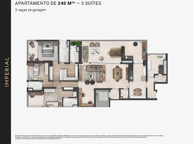 Ilustração da planta - Planta opção 2 apartamento de 240m²* - 3 suítes