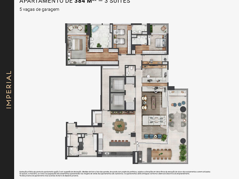 Ilustração da planta - Planta opção 2 apartamento de 384m²* - 3 suítes