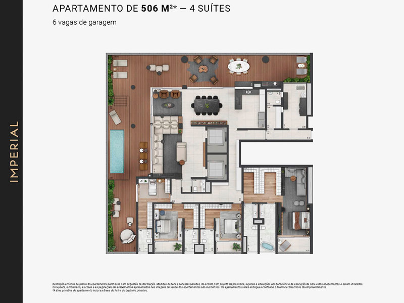 Ilustração da planta - Planta penthouse apartamento de 506m²* - 4 suítes