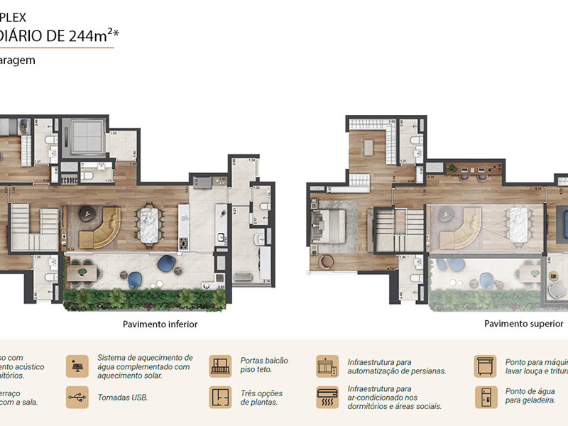 Ilustração da planta - Planta duplex Prospect 244m²