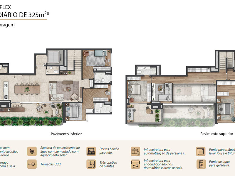 Ilustração da planta - Planta duplex Prospect 325m²