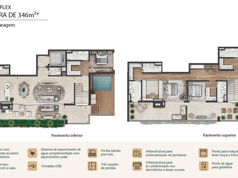 Ilustração da planta - Planta duplex Prospect 346m²