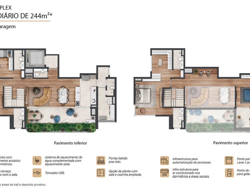 Ilustração da planta - Planta duplex Regent 244m²