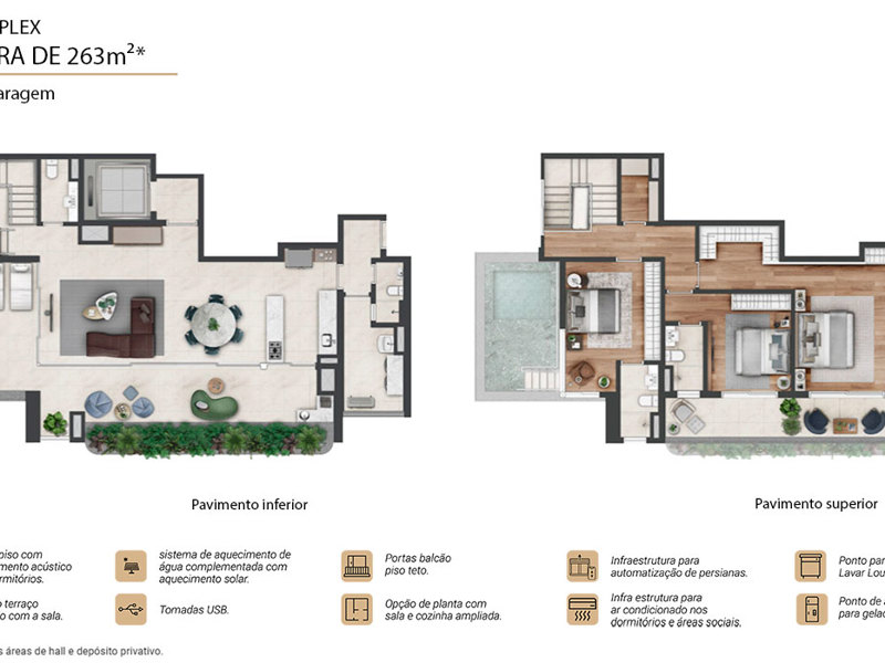 Ilustração da planta - Planta duplex Regent 263m²
