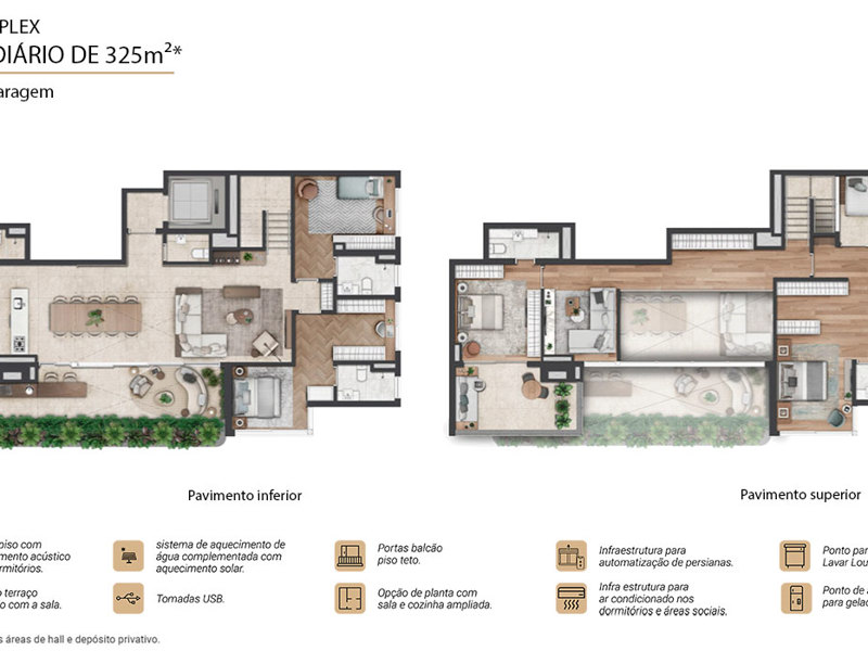 Ilustração da planta - Planta duplex Regent 325m²
