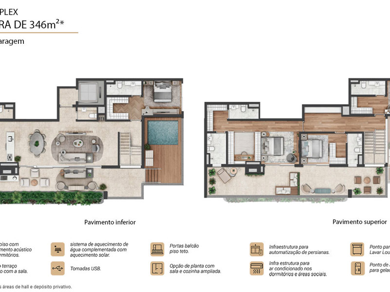 Ilustração da planta - Planta duplex Regent 346m²