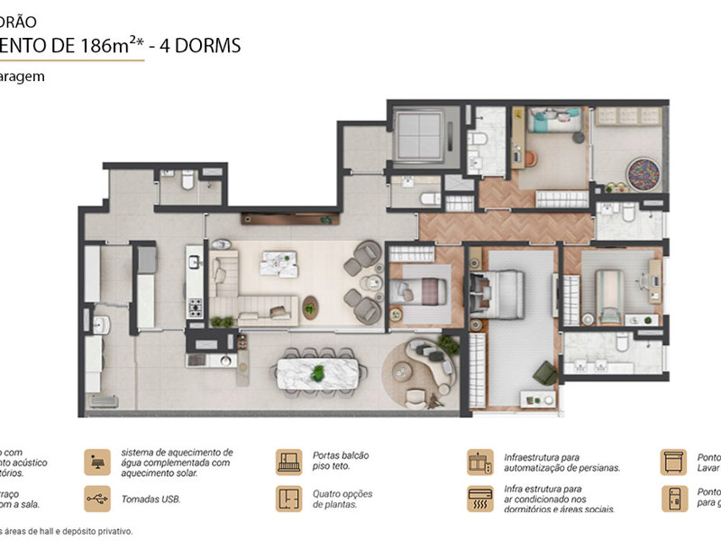 Ilustração da planta - Planta padrão Regent 186m² 4 dormitórios