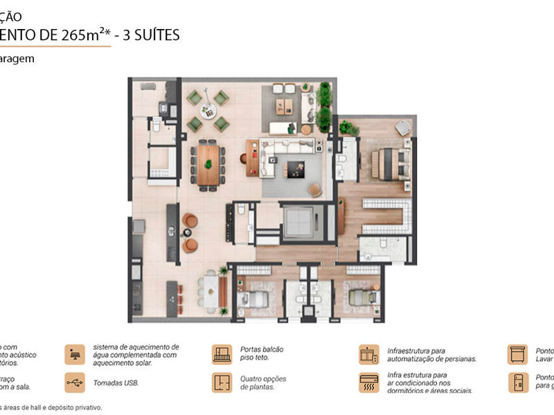 Ilustração da planta - Planta padrão Sempione 265m² 3 suítes