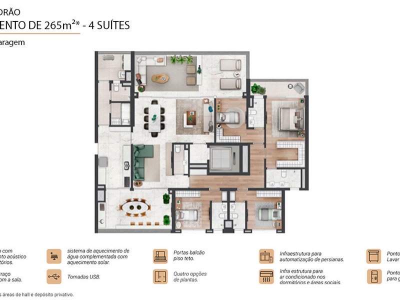 Ilustração da planta - Planta padrão Sempione 265m² 4 suítes