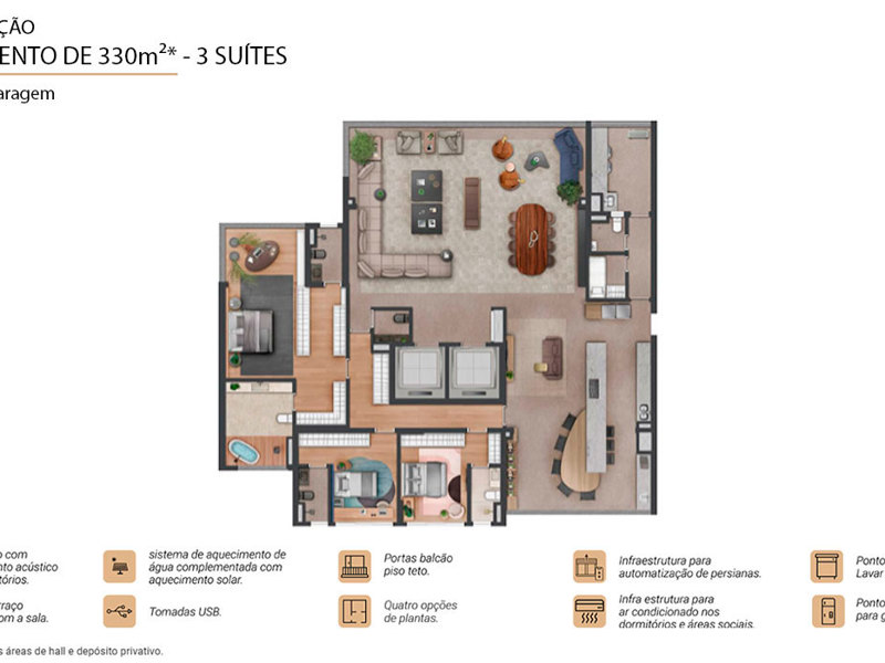 Ilustração da planta - Planta padrão Sempione 330m² 3 suítes