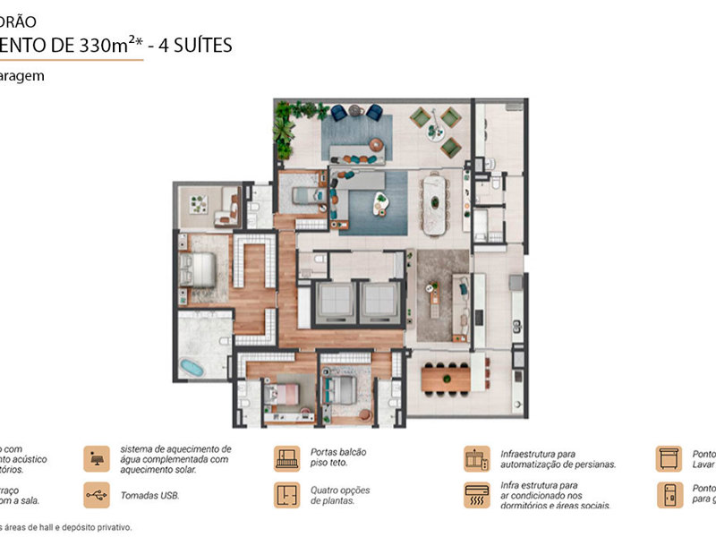 Ilustração da planta - Planta padrão Sempione 330m² 4 suítes