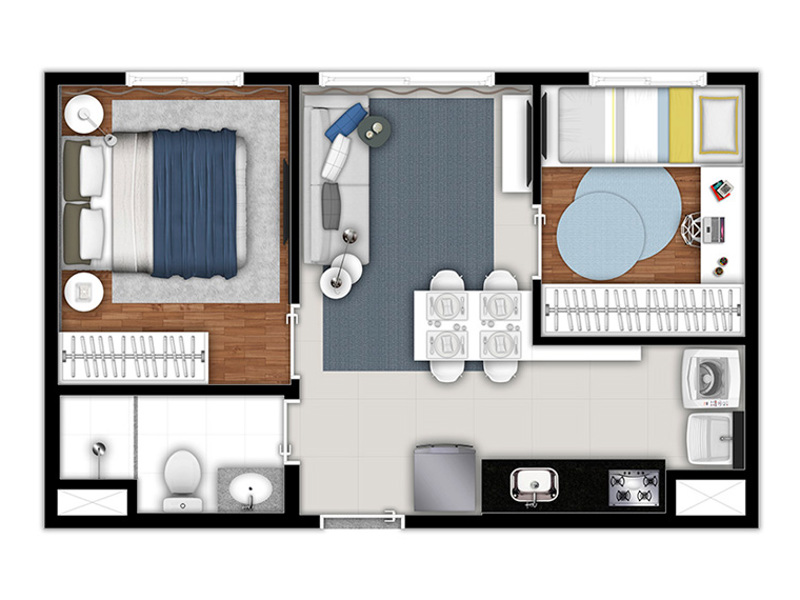 Ilustração da planta - 2 dormitorios